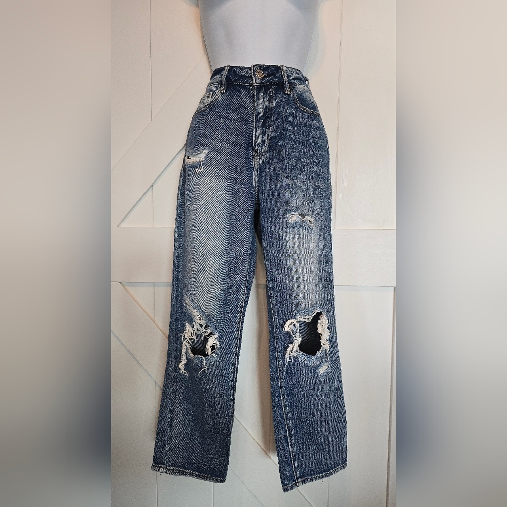 PacSun Women’s Ripped Mom Jeans Size 25 High Rise Distressed Blue Denim NWOT